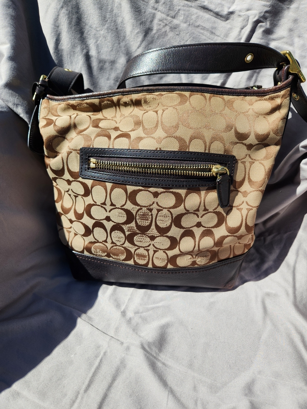 Coach Signature Jacquard and Leather Shoulder Bag in Brown - Picture 7 of 15
